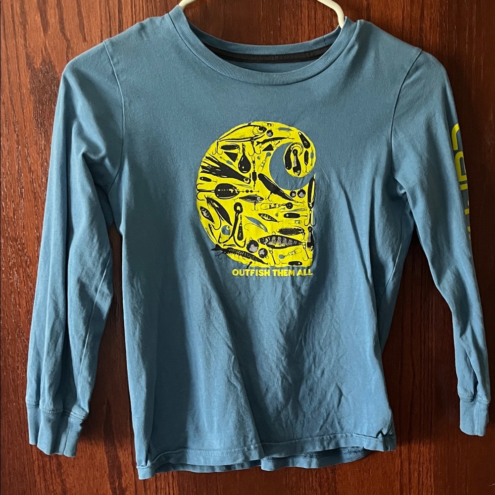 Kids Carhartt Long Sleeve Shirt with fishing graphic